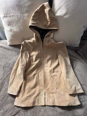 Valerie Stevens Silky Suede 100% Leather Tan Hooded Zip-Up Jacket Size M